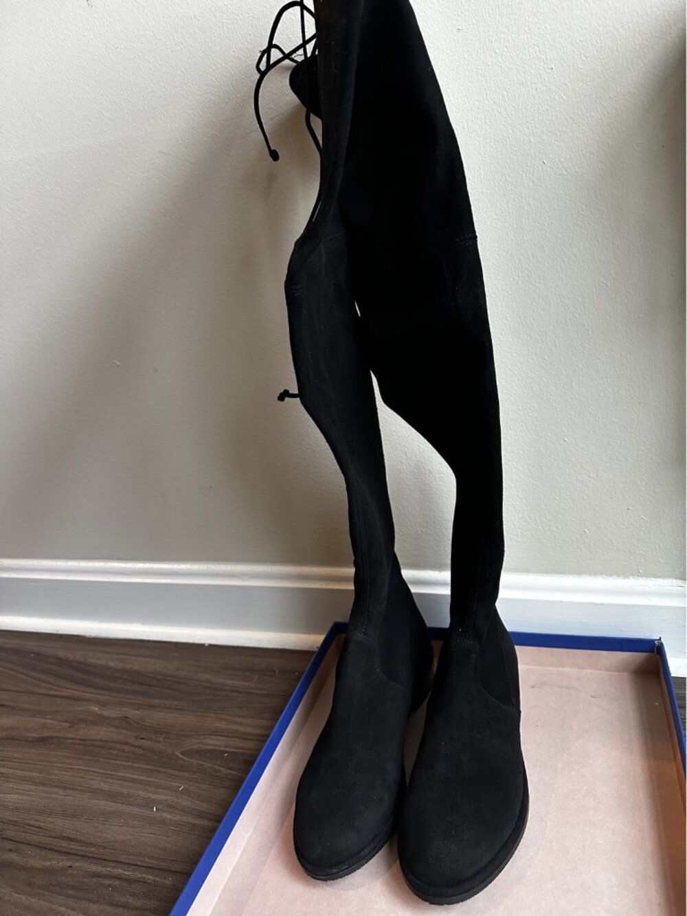 Stuart Weitzman Lowland Over The Knee Boot Black Stretch Suede Sz 6